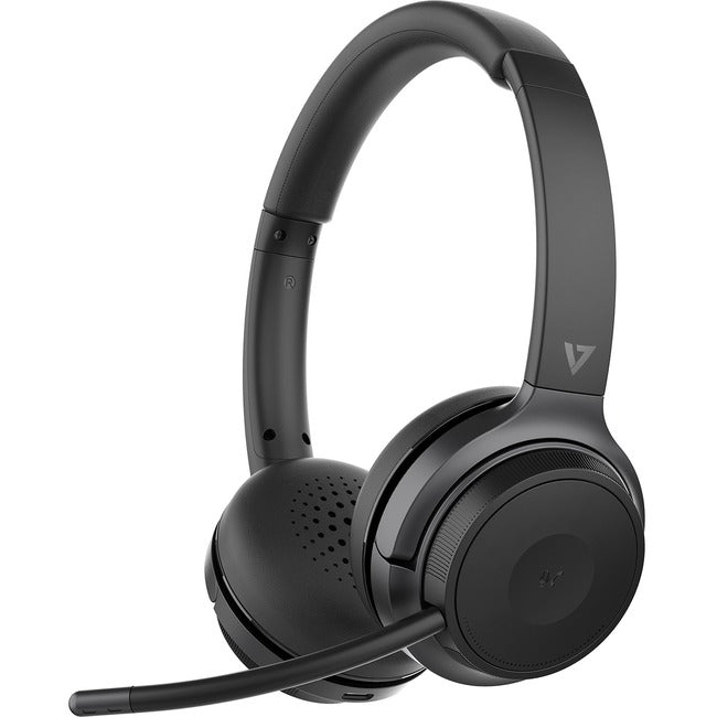 V7 AUDIO, Wrls Bt Stereo Headset On Ear, Boom Mic W/Usb Dongle Black